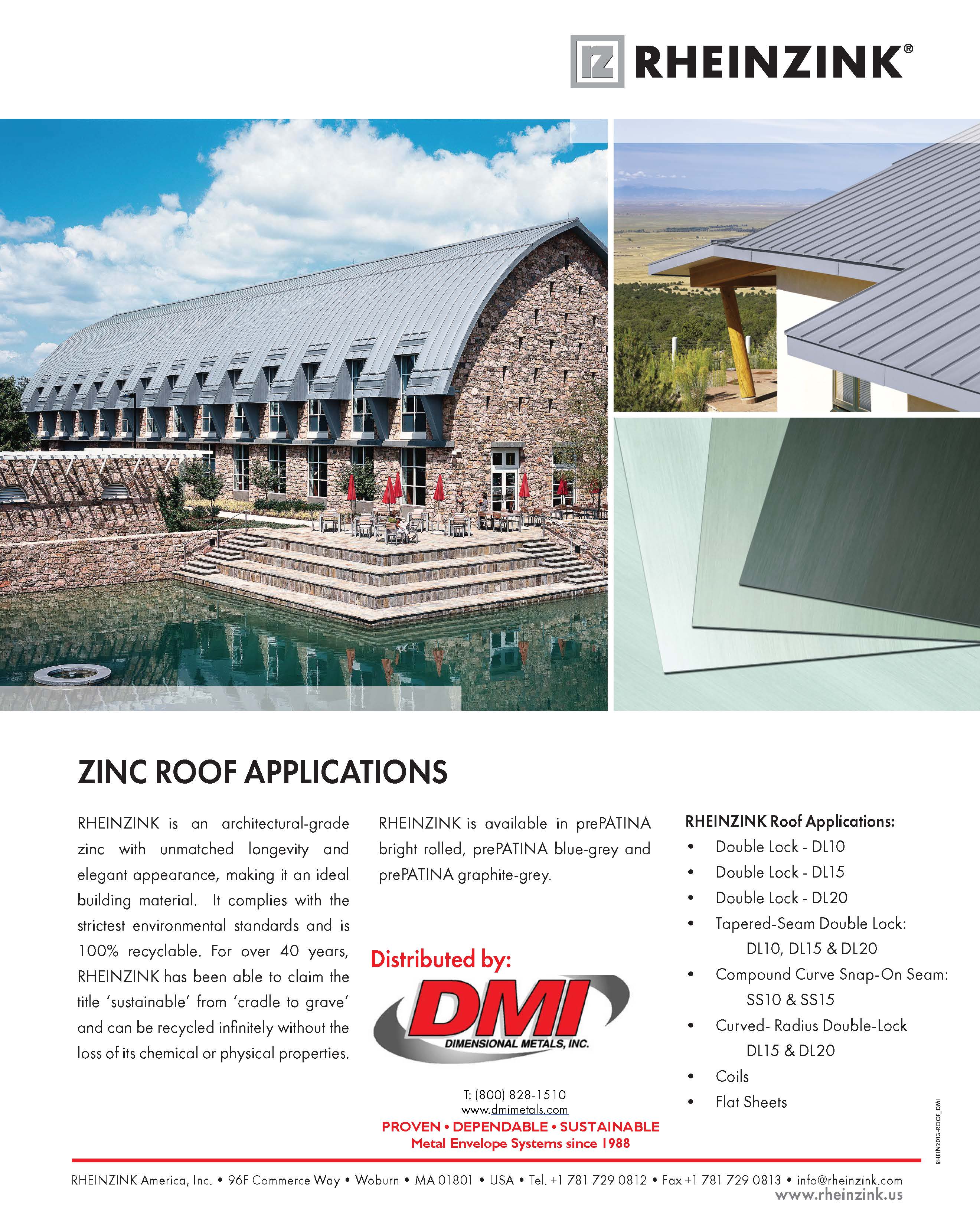 DMI Rheinzink Roof Panel Sheet